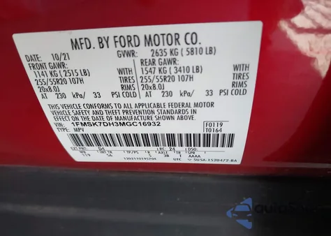 2021 Ford Explorer Xlt из США, поврежденный, VIN 1FMSK7DH3MGC16932